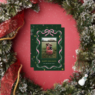Glänzender rosa Bogen-Kranz Weihnachten Folienkart Folien Feiertagskarte
