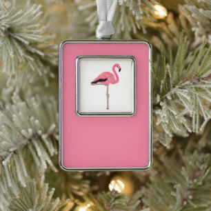 Glänzender rosa Flamingo Strand Weihnachten Rahmen-Ornament Silber