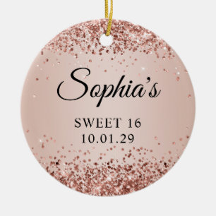 Glänzender Roségold-Blush-Ombre-Sweet-16-Foto Keramik Ornament