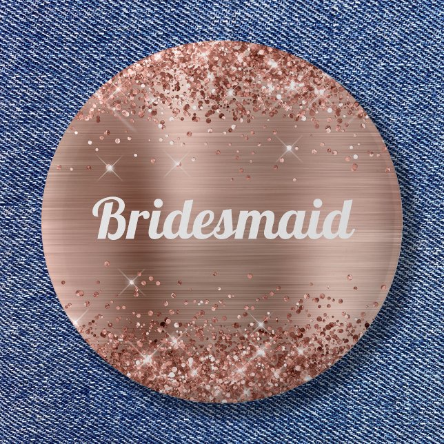 Glänzender Roségold-Folien-Brautjungfer Button (Glittery Rose Gold Foil Bridesmaid Button)