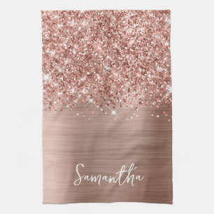 Glänzender Roségold-Glamour-Name Geschirrtuch