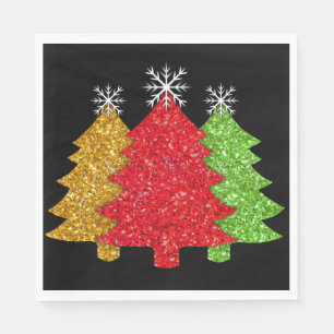 Glänzender roter grüner Weihnachtsbaum-Schneeflock Serviette