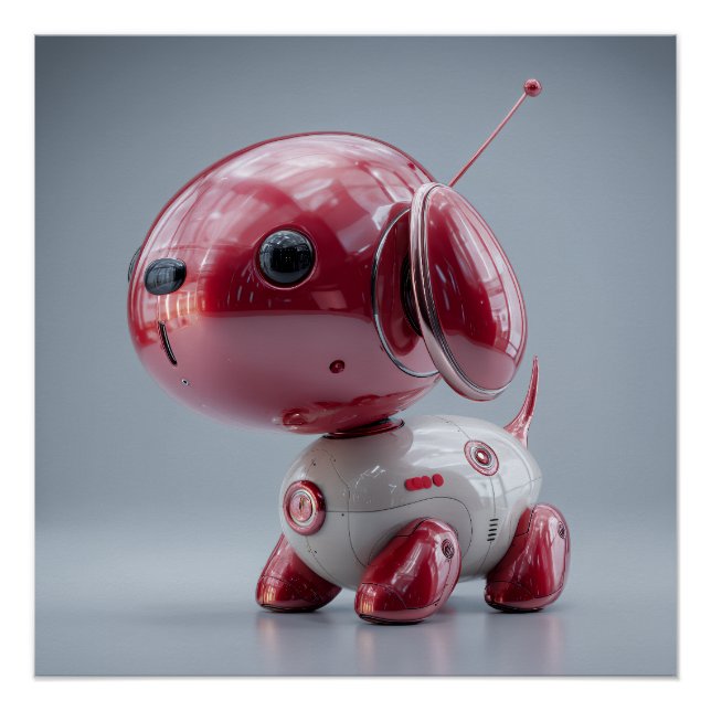 Glänzender roter Roboterhund Poster (Vorderseite)