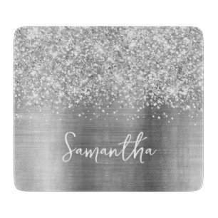 Glänzender Silber Glam Name Schneidebrett
