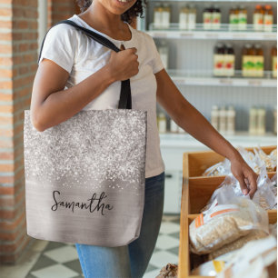 Glänzender Silber Glam Name Tasche