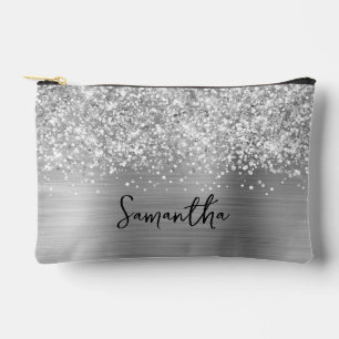 Glänzender Silber Glam Name Zubehörtasche
