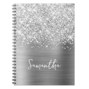 Glänzender Silber Glam Schriftname Notizblock