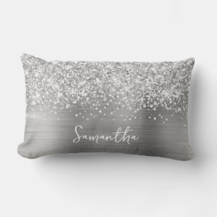 Glänzender Silber-Glamour-Schriftname Lendenkissen