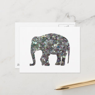 Glänzender silberner Mosaik-Glitzer-Elefant Postkarte