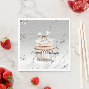 Glänzender Silberweißer Cupcake-Bogen Geburtstag Serviette