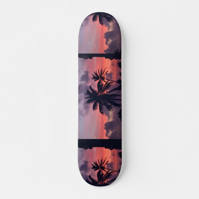 Glänzender tropischer Sonnenuntergang Skateboard (Vorne)