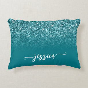 Glänzender Türkis Glitter Ombre Moderne Schrift Dekokissen