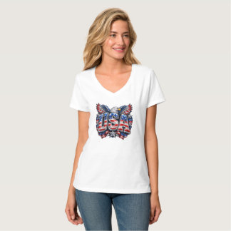 Glänzendes 3D-Puffy-USA-Athletic-Adler-Frauen-T-Sh T-Shirt