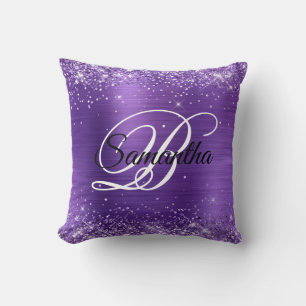 Glänzendes Amethyst-Folien-Monogramm Kissen