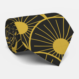 Glänzendes Art Deco Gold Sonnenmuster auf Schwarz Krawatte