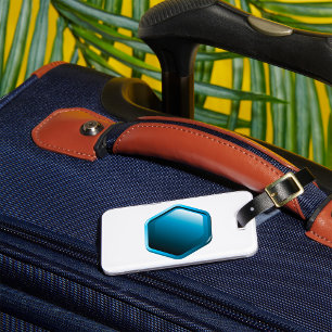 Glänzendes blaues Sechseck-Icon Moderne Geometrie Gepäckanhänger