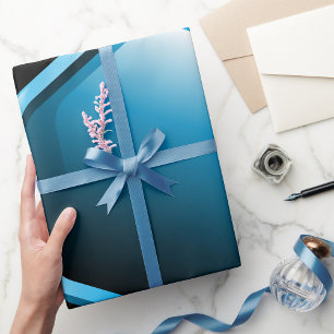 Glänzendes blaues Sechseck-Symbol moderne Geometri Geschenkpapier