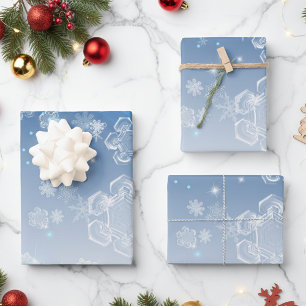 Glänzendes blaues Winter-Wunderland Kristall-Schne Geschenkpapier Set