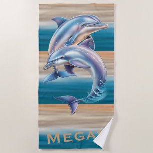 Glänzendes Delphin-Paar Ozean-gestreiftes Design Strandtuch
