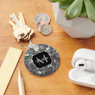 Glänzendes farbenfrohes silbernes Mosaik-Monogramm Schlüsselanhänger