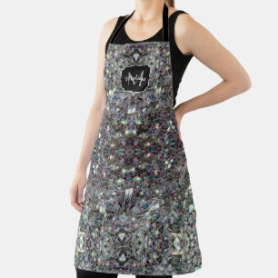 Glänzendes farbenfrohes silbernes Mosaik-Monogramm Schürze