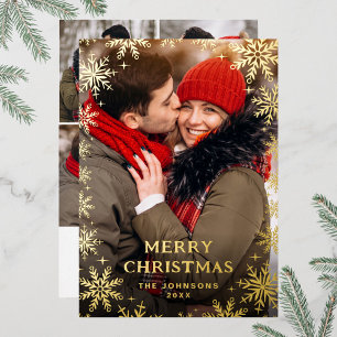 Glänzendes Frohe Weihnachten 5 Foto Grußkarte Gold Folien Feiertagskarte