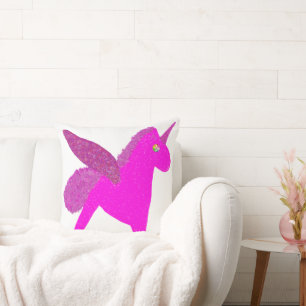 Glänzendes Fuchsia-Einhorn-Glitzer-Pegasus Kissen