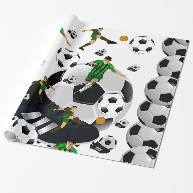 Glänzendes Geschenkpapier Fußball (Ungerollt)