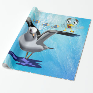 Glänzendes Geschenkpapier, Möwen Vögel Fisch Welle Geschenkpapier