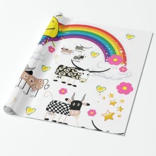 Glänzendes Geschenkpapier, Regenbogen-Sonne-Blumen Geschenkpapier