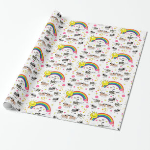 Glänzendes Geschenkpapier, Regenbogen Sonne Wolken Geschenkpapier