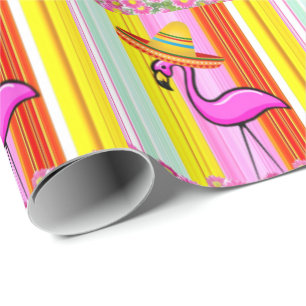 Glänzendes Geschenkpapier Rosa Flamingo