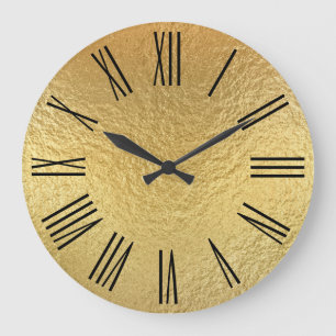 Glänzendes Gold-Faux-Folie Schwarz Römische Ziffer Große Wanduhr