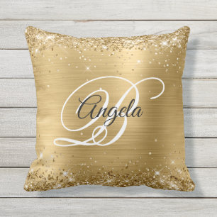 Glänzendes Gold Glitter Folie Fancy Monogramm Kissen