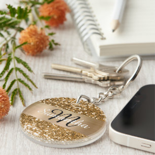 Glänzendes Gold Glitter Folie Personalisiertes Mon Schlüsselanhänger