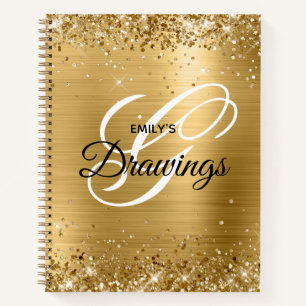 Glänzendes Gold Glitter Folien Monogramm Zeichnung Notizbuch