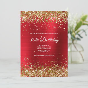 Glänzendes Gold Glitter Helles Rot Satin Folie Einladung