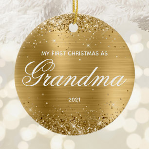 Glänzendes Gold Mein erstes Weihnachten als Oma Keramik Ornament