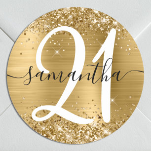 Glänzendes Gold Metallisches Personalisiertes 21 Runder Aufkleber