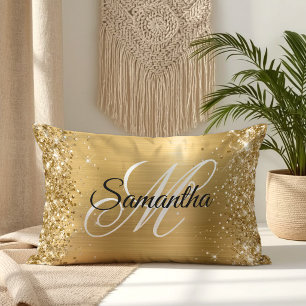 Glänzendes Gold Satin Folien Monogramm Lendenkissen