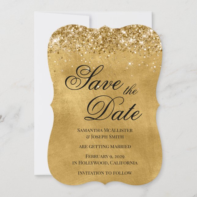 Glänzendes Gold Save the Date (Vorderseite)