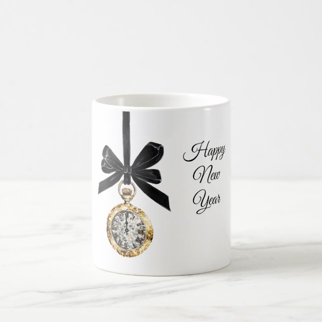 Glänzendes Gold Silber Neujahr Mitternachtsstunde  Kaffeetasse (Mittel)