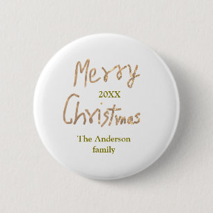 Glänzendes goldenes frohe Weihnachten Familienname Button