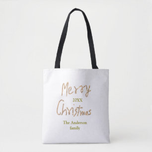 Glänzendes goldenes frohe Weihnachten Familienname Tasche