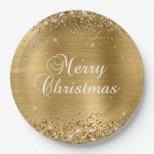 Glänzendes Goldfolie Frohe Weihnachten Pappteller