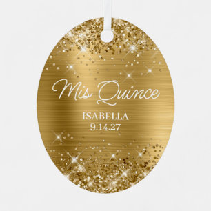 Glänzendes Goldfolie Quinceañera-Kleid Foto Ornament Aus Metall