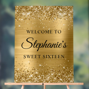 Glänzendes Goldfolie Sweet Sixteen Willkommen Acrylschild