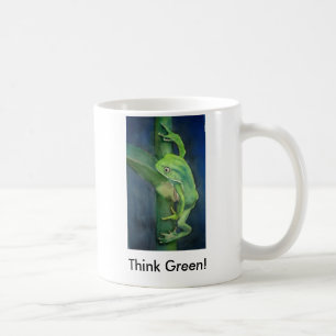 Glänzendes grüner Frosch-denke ökologisch! Kaffeetasse