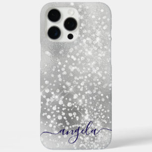 Glänzendes Hell-Silber Glam-Signatur iPhone 16 Pro Max Hülle