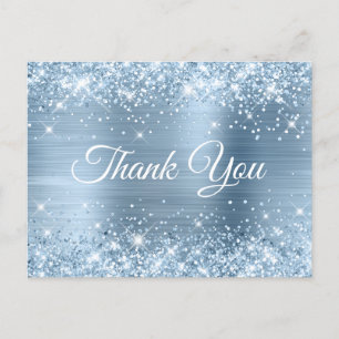 Glänzendes Hellblau-Folie Sweet 16 Danke Postkarte